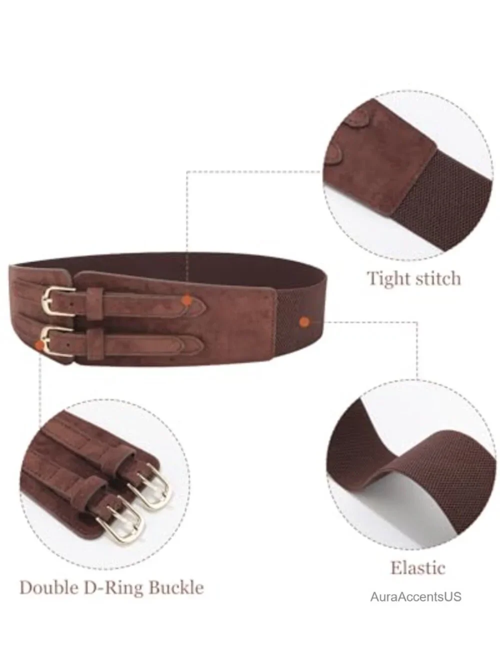 Wide Faux Leather Belt for Women Double Buckle Stretchy Elastic Waist Corset